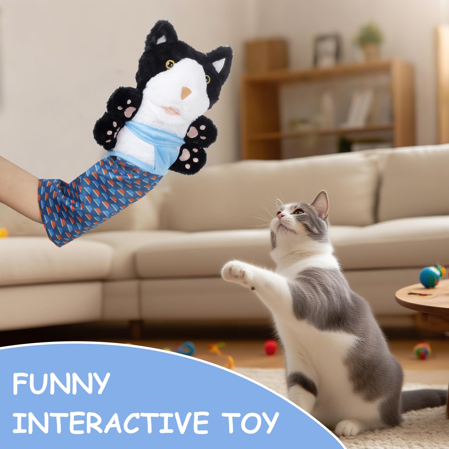 Juguetes para gatos, luchador de gatos, marioneta de karate de gato, marionetas de mano con acolchado resistente para un juego seguro, juguete de peluche duradero para gatos