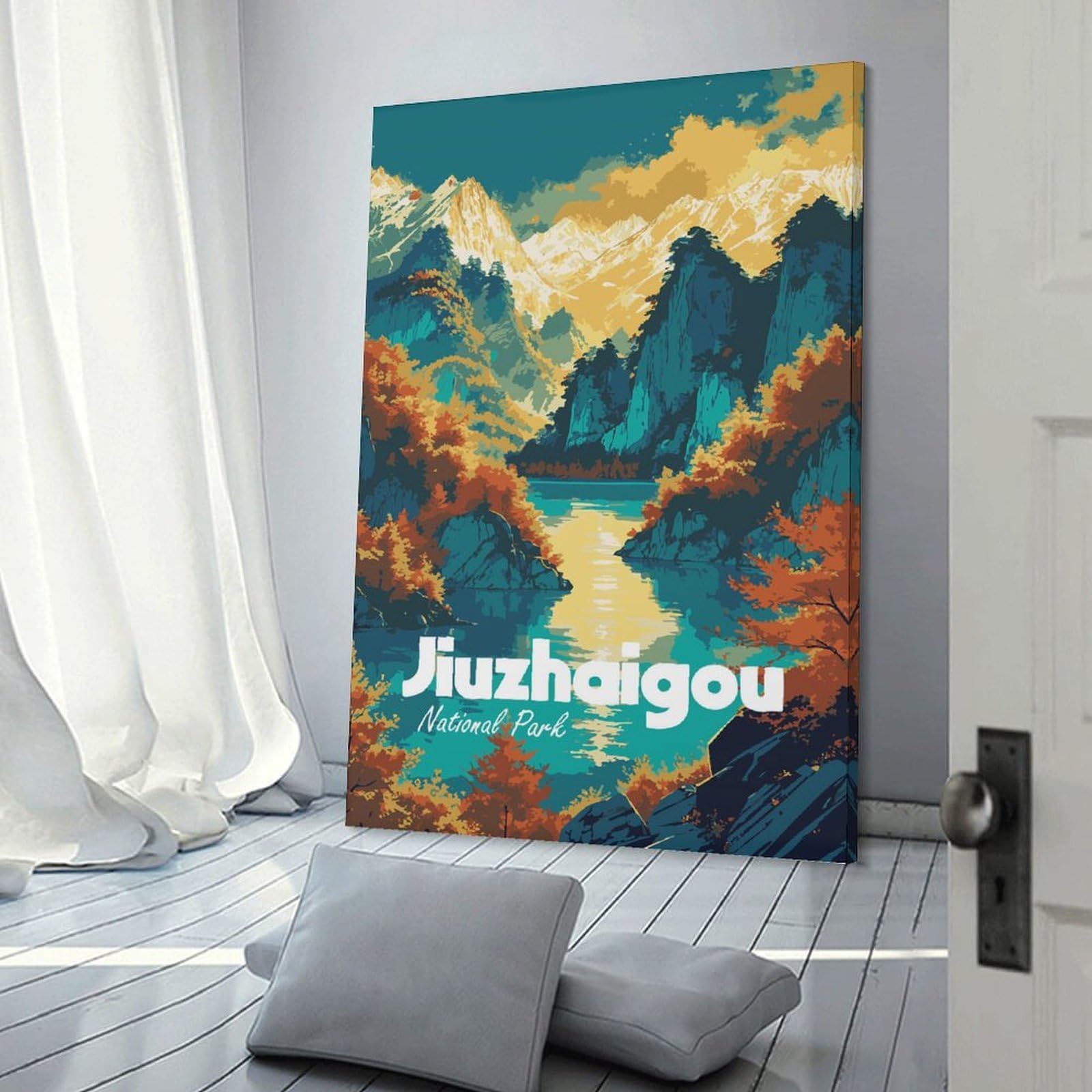 Junmoney Jiuzhaigou National Park Landscape Art Canvas Art Print, 08x12inch(20x30cm), for Bedrooms, Workspaces And Everyday Interiors, A Flexible Wall Accent for Shared Spaces