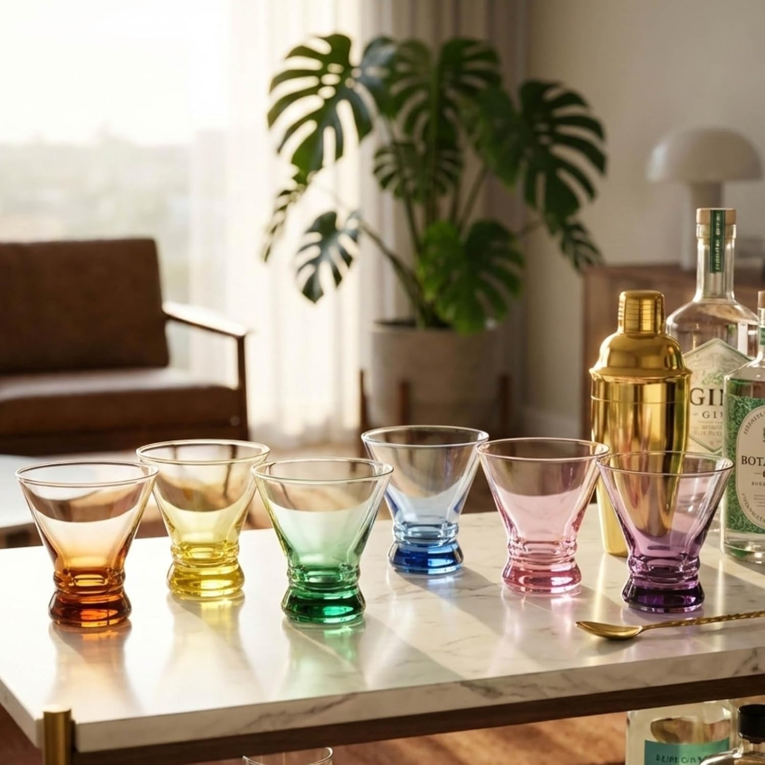 ColoVie Martini Glasses Set of 6 - Cocktail Glasses - 8oz Stemless Margarita, Bar, Dessert Glass - Colored Liquor Drinking Glassware - Cosmo, Manhattan, Espresso Martini - Cocktail Party Gift for Her - Image 4