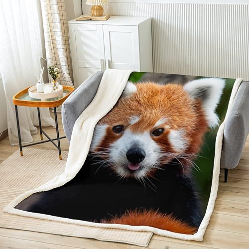 Miniatura 2 de Manta de sherpa de panda rojo, manta de forro polar con lindo panda para niños y niñas, decoración de animales salvajes, manta de felpa estilo