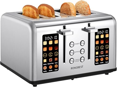 Miniatura 2 de Tostadora de pantalla táctil de 4 rebanadas, tostadora de acero inoxidable con ranuras anchas para bagels y pan, funciones