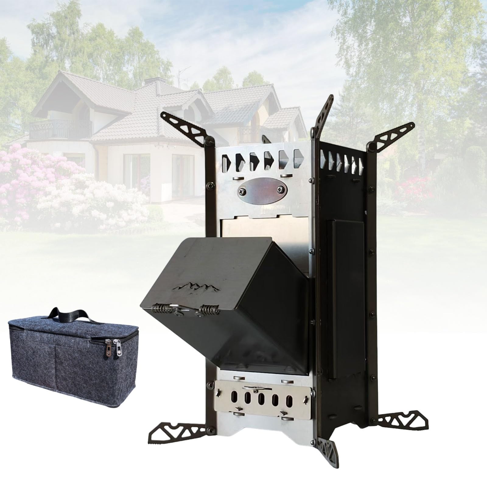 Mini Poêle à Bois Léger et Compact, Réchaud Portable pour Camping, Randonnée, Barbecues et Aventures Extérieures, Facile à Ranger et Transporter avec Sac de Transport