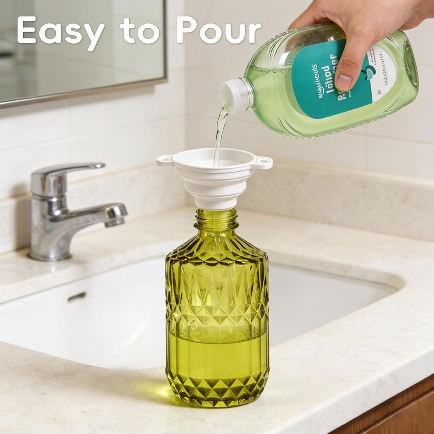 Amolliar 12 Oz Glass Soap Dispenser with Plastic Pump,Green-Black,1 Pack