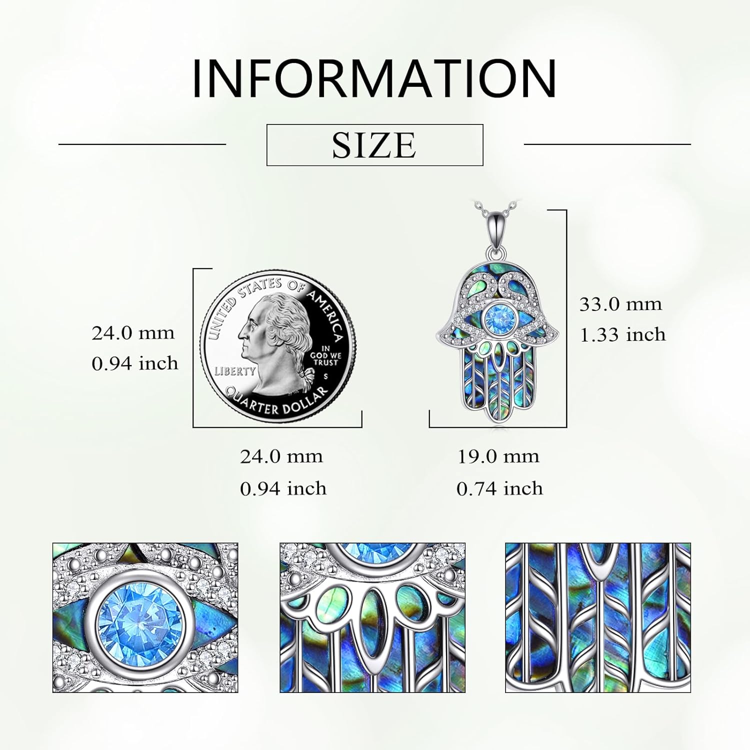 Hamsa Necklace Sterling Silver Fatima Hand Pendant Jewelry Birthday Gift for Women Men - Image 4