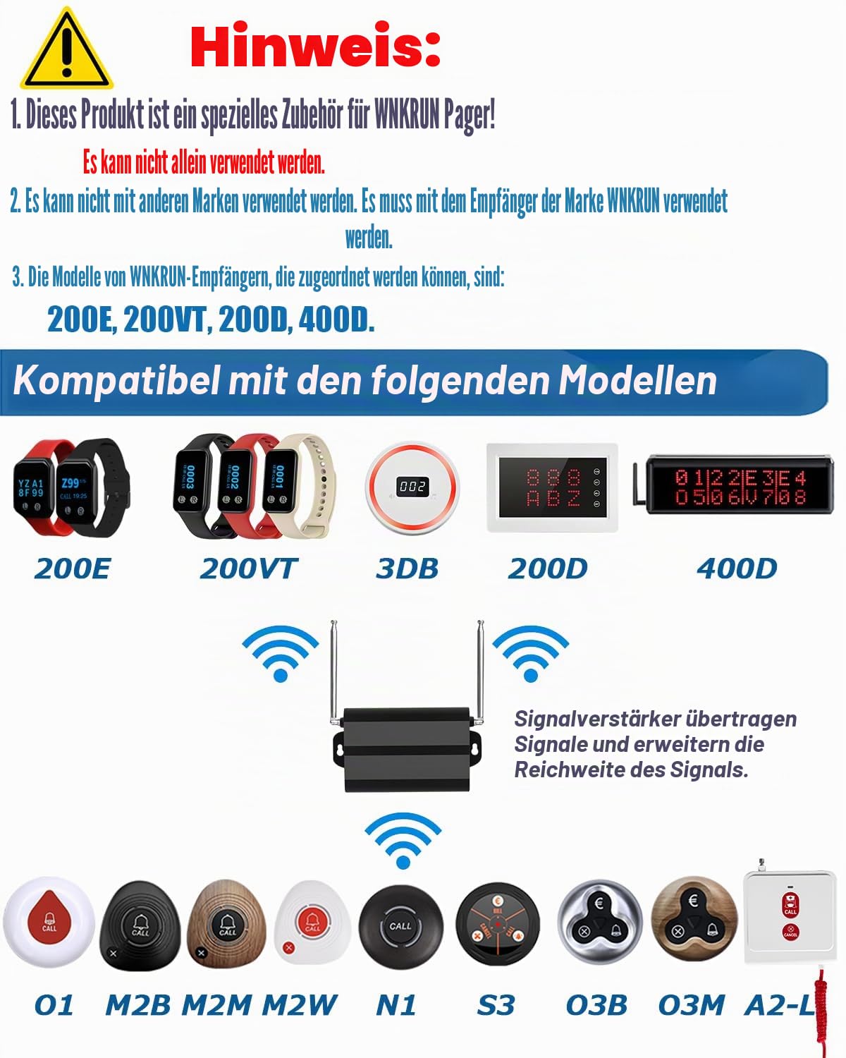 Signalverstärker for WNKRUN Wireless Call System, Mini Pager Restaurant, Hospital Nurse, SOS System Call Alarm Entfernung des (Signal Amplifier)
