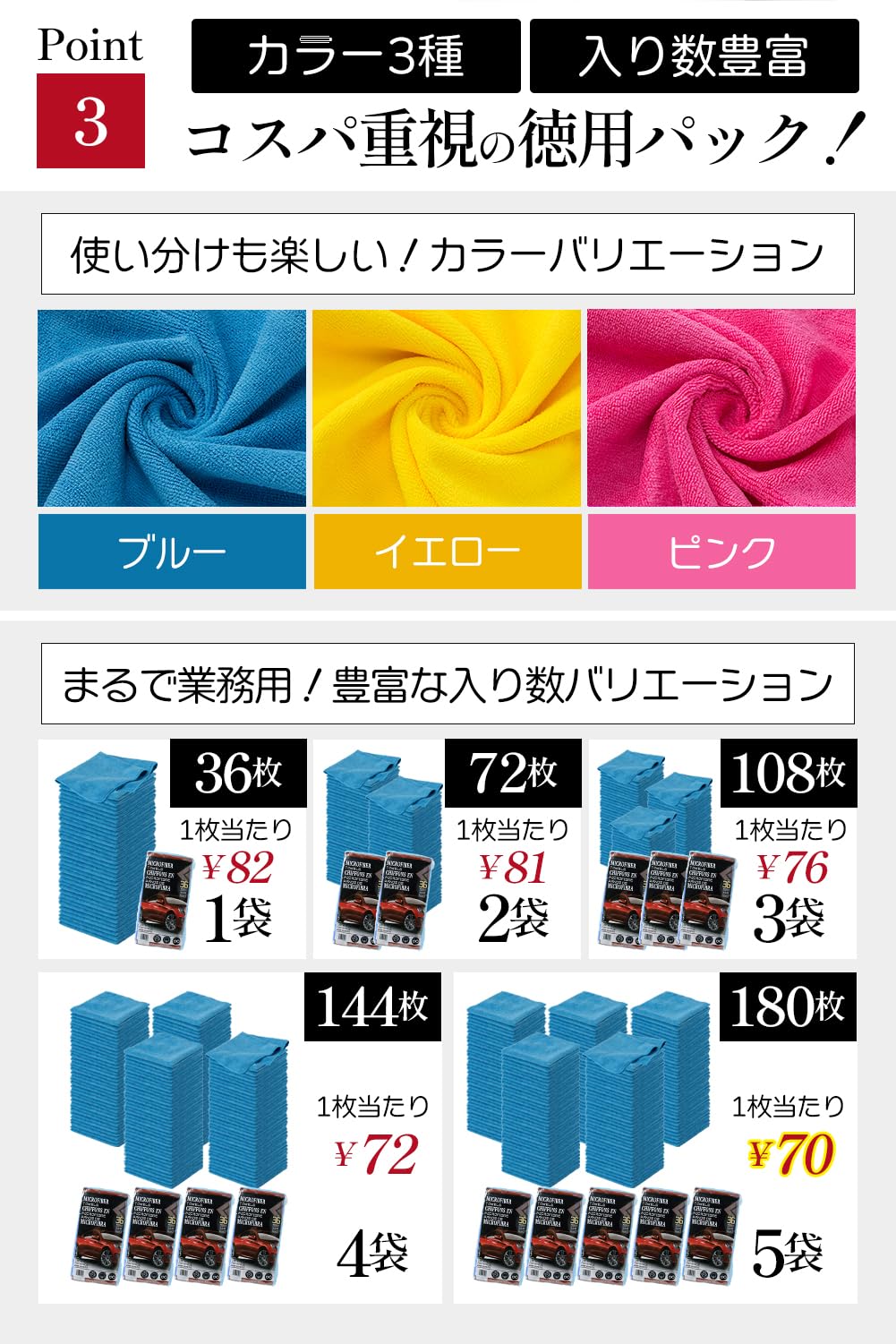 マイクロファイバークロス3袋(108枚) 40cm×40cm イエロー 1953 マイクロファイバークロス3袋(108枚) 40cm×40cm イエロー 1953