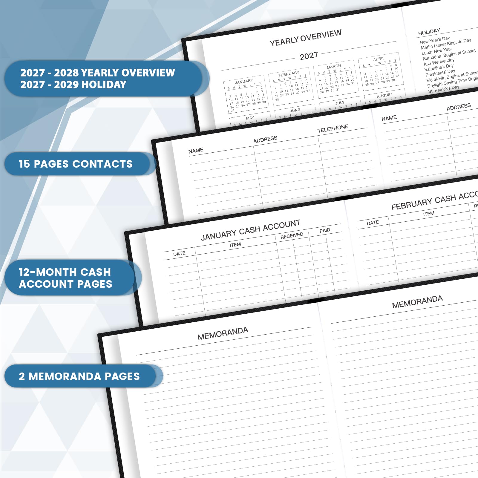 Agenda journalier 2024-2024, page par jour, page par jour, janvier 2024 à décembre 2024, 14,7 x 21,3 cm, agenda pour 365 jours