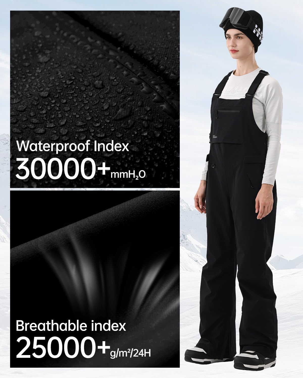 Women Ski Bib Snowboard Pants Snow Overalls Waterproof Windproof Insulate Warm Winter