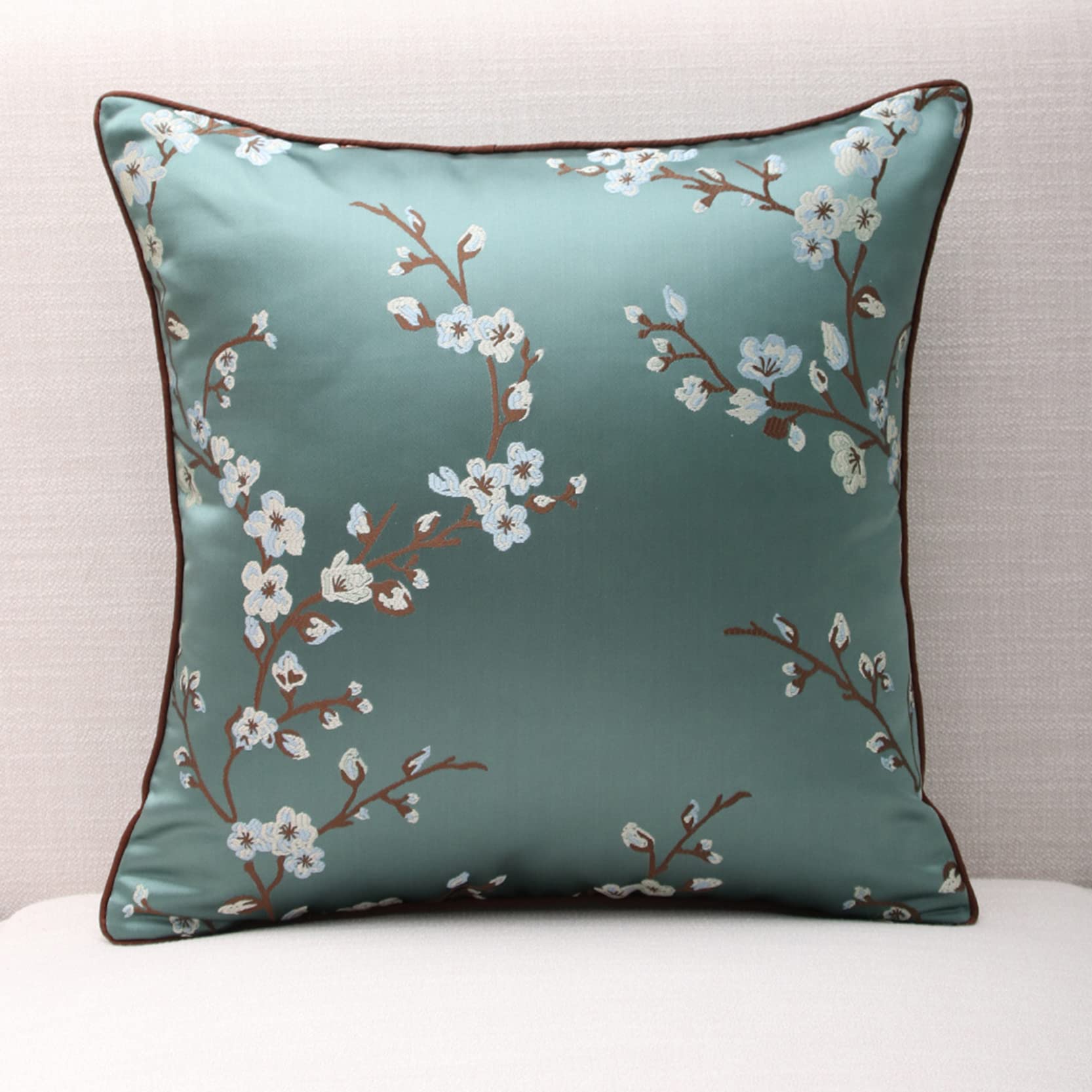 WABMJGW Plum Blossom Cushion Covers Set of 2,Decorative Throw Pillow Covers with Hidden Zipper,Chinese classical plum blossom Square/Rectangular Pillow Cases,Green-58x58cm
