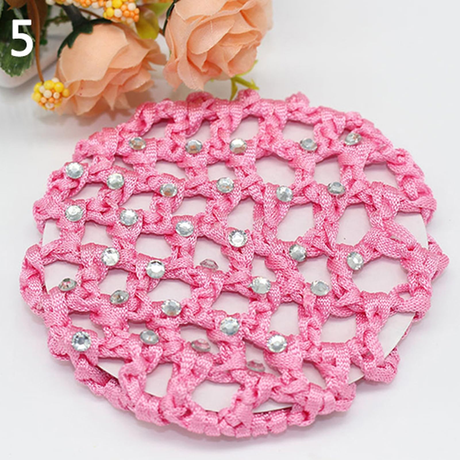 matumou Women Bun Cover Hair Net Ballet Dance Skating Rhinestone Crochet Snood
