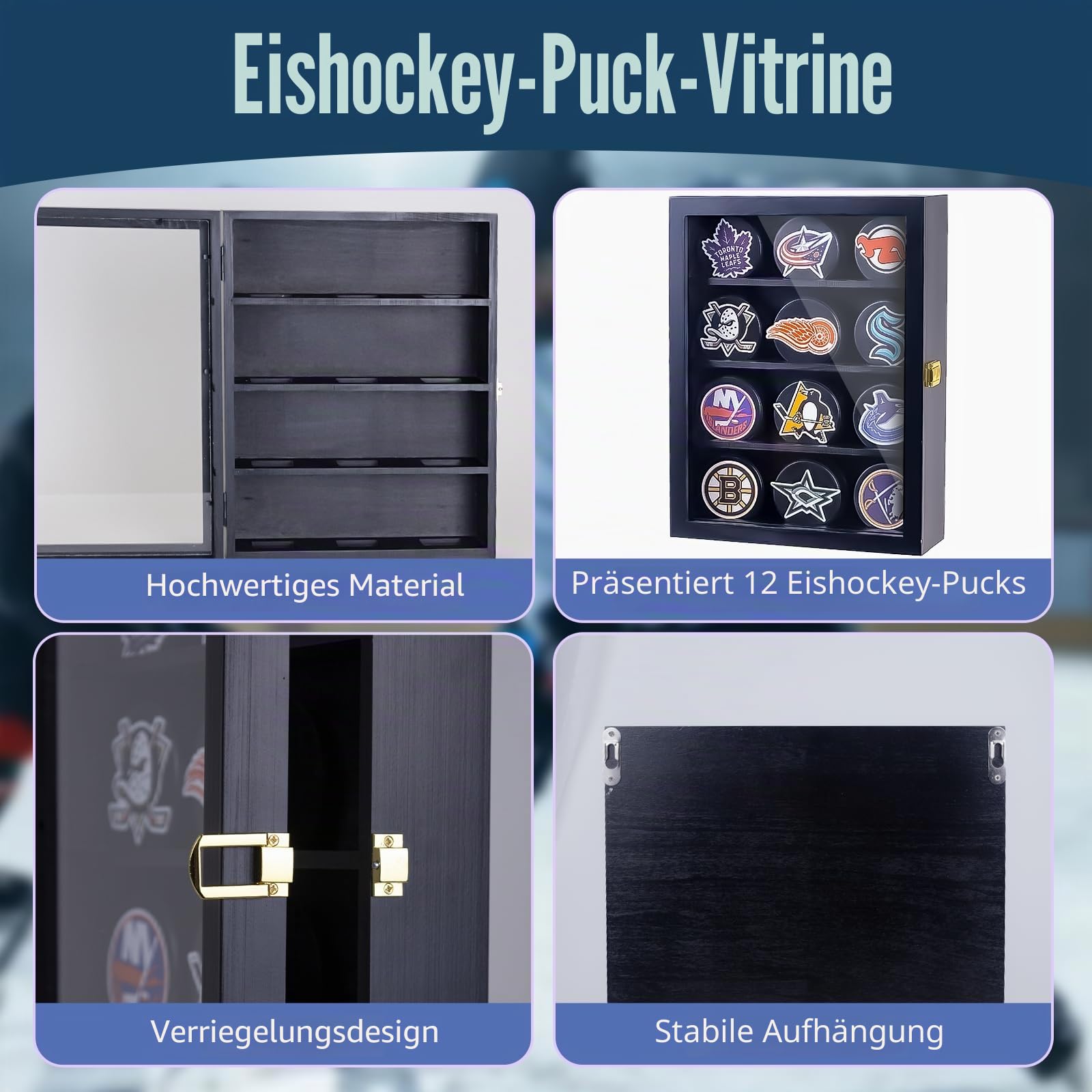 Hockey-Puck-Vitrine, Hockey-Puck-Vitrine, Wandhalterung, Hockey-Puck-Halter, Hockey-Puck-Präsentationsbox, Hockey-Puck-Schattenbox, 12 Stück