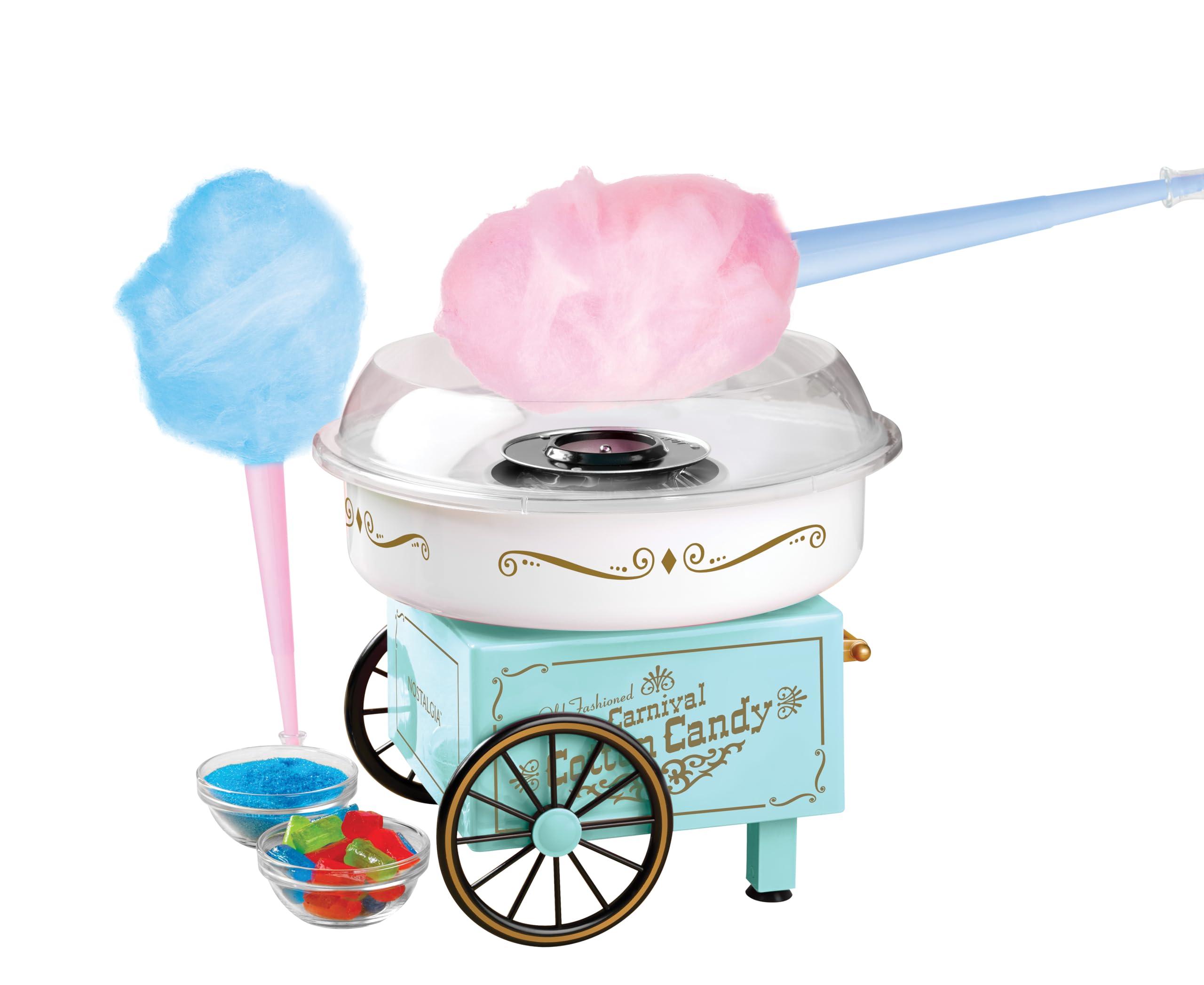 Nostalgia Candy Floss Maker Vintage Hard Sugar Free Candy Floss Machine for Kitchen Countertop with 2 Reusable Cones and Sugar Scoop - Aqua-image-32