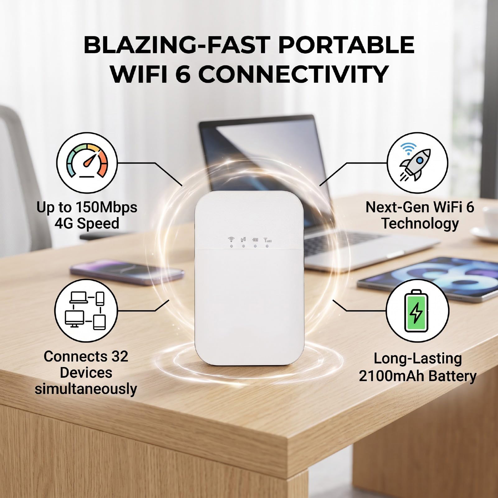 Enrutador de Punto Acceso Móvil 4G LTE, WiFi 6 2,4 GHz
