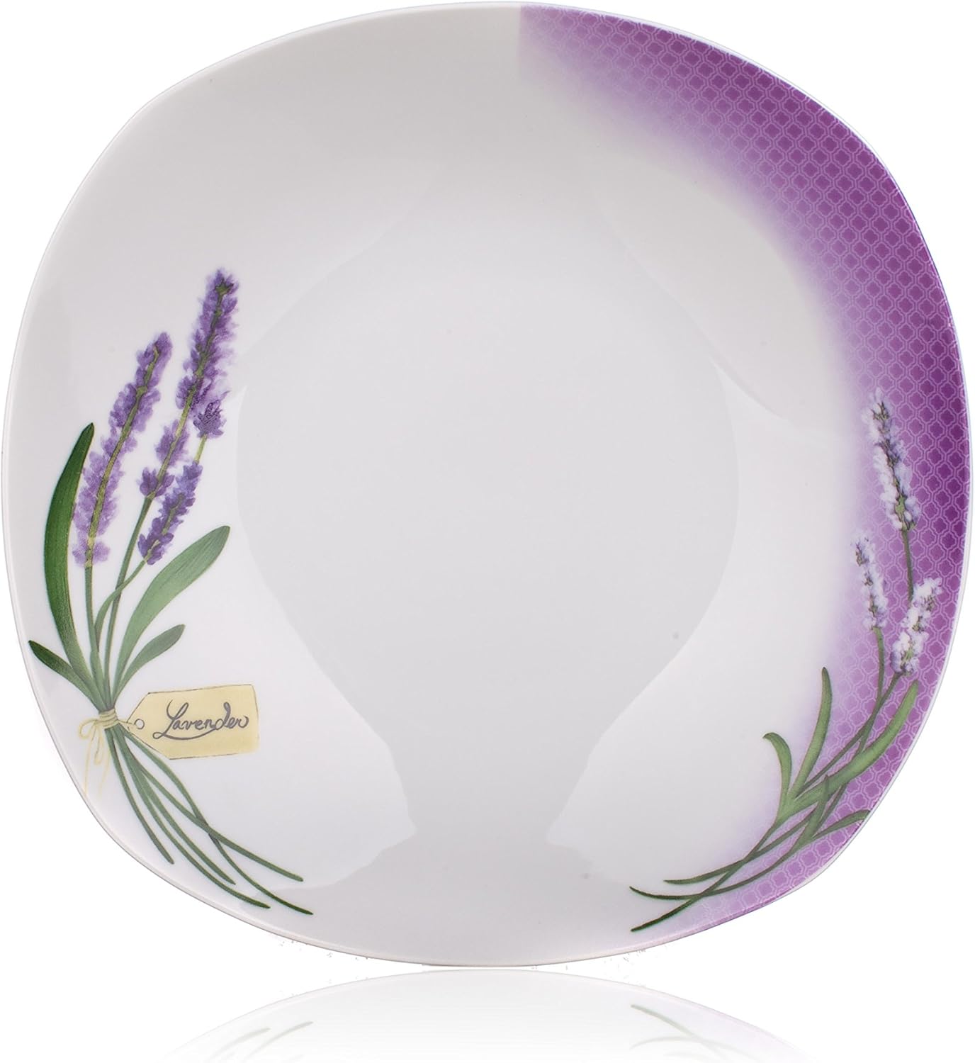 Banquet 18 Piece Square White Porcelain Dinnerware Set, Lavender Decor, 12 x 47.5 x 26.5 cm