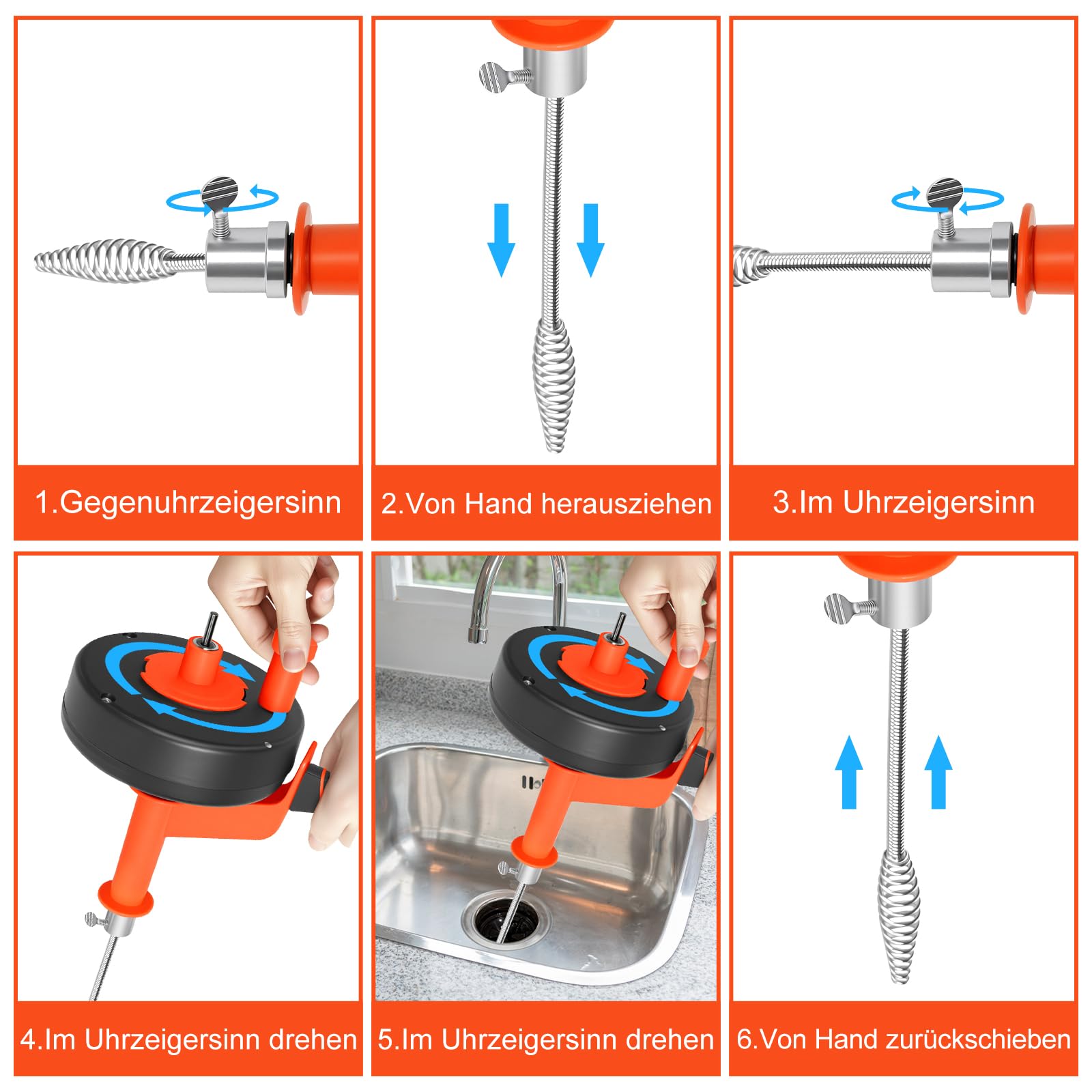 SOARFLY Sonda Sturatubi 10 m, Molla Sturatubi Professionale Manuale & Elettrica con Attacco per Trapano, Stura Lavandini e Scarichi, per Cucina, Bagno, Lavandino