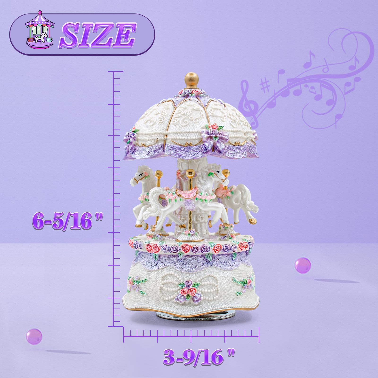 AttoShow Carousel Music Box?Luxury Color Change LED Light Music Box,Luminous Rotating 3-Horse Musical Box with Gift Box for Girls Birthday Valentine Gift (You are My Sunshine, Purple)