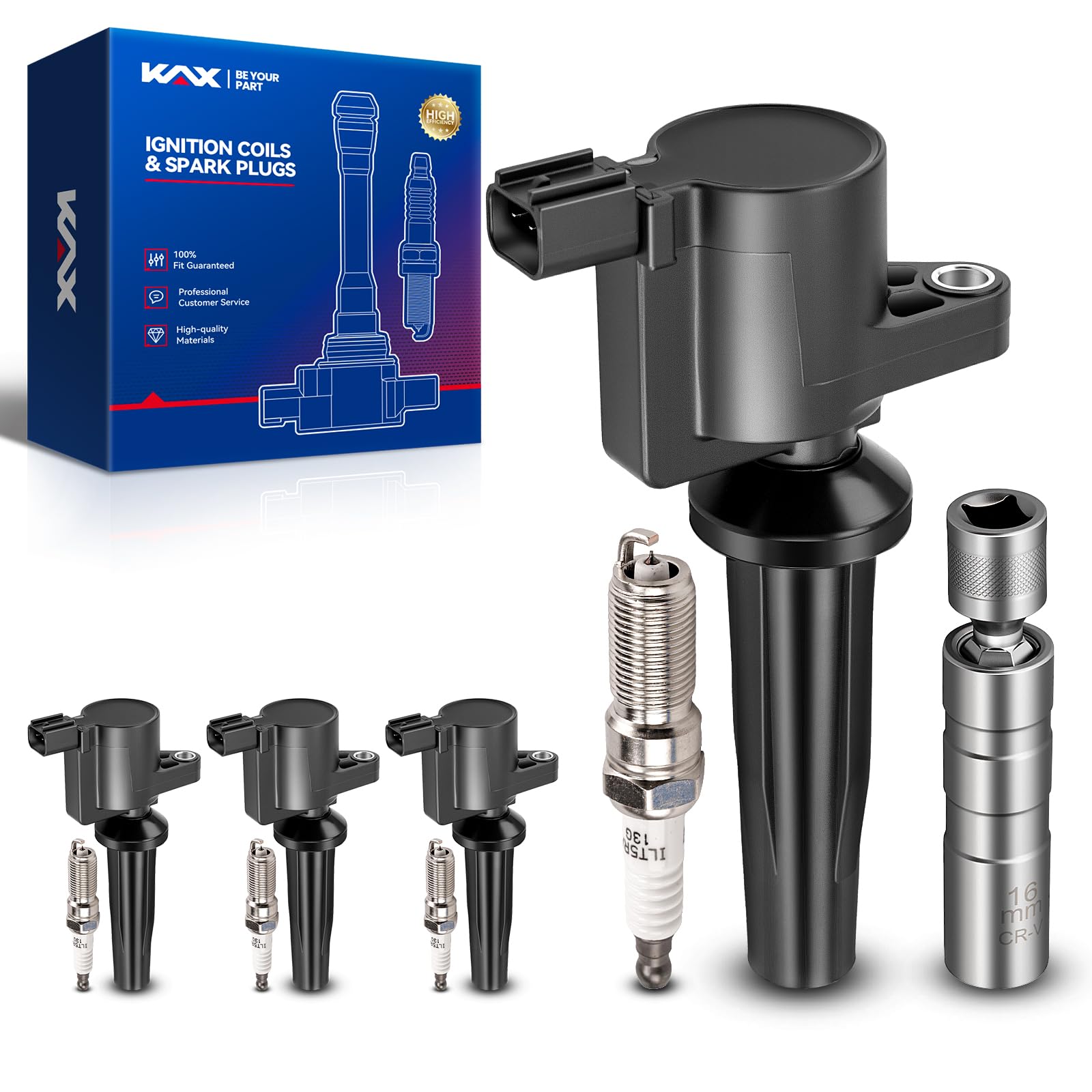 KAX 4 Ignition Coils &amp; 4 Spark Plugs Set for Fusion, Escape/Transit Connect