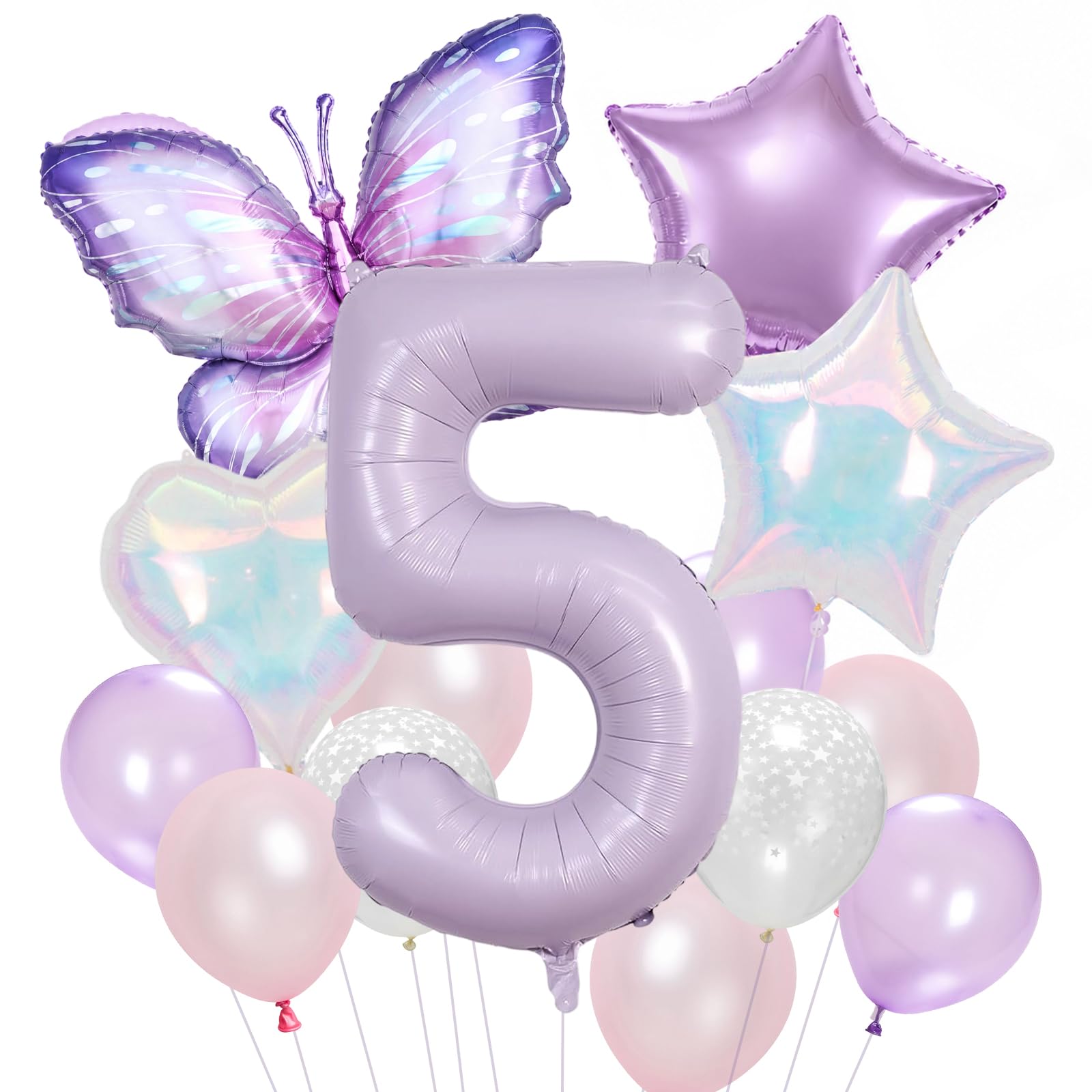 5th Butterfly Birthday Balloons for Girls Purple Numbe Five Decorations