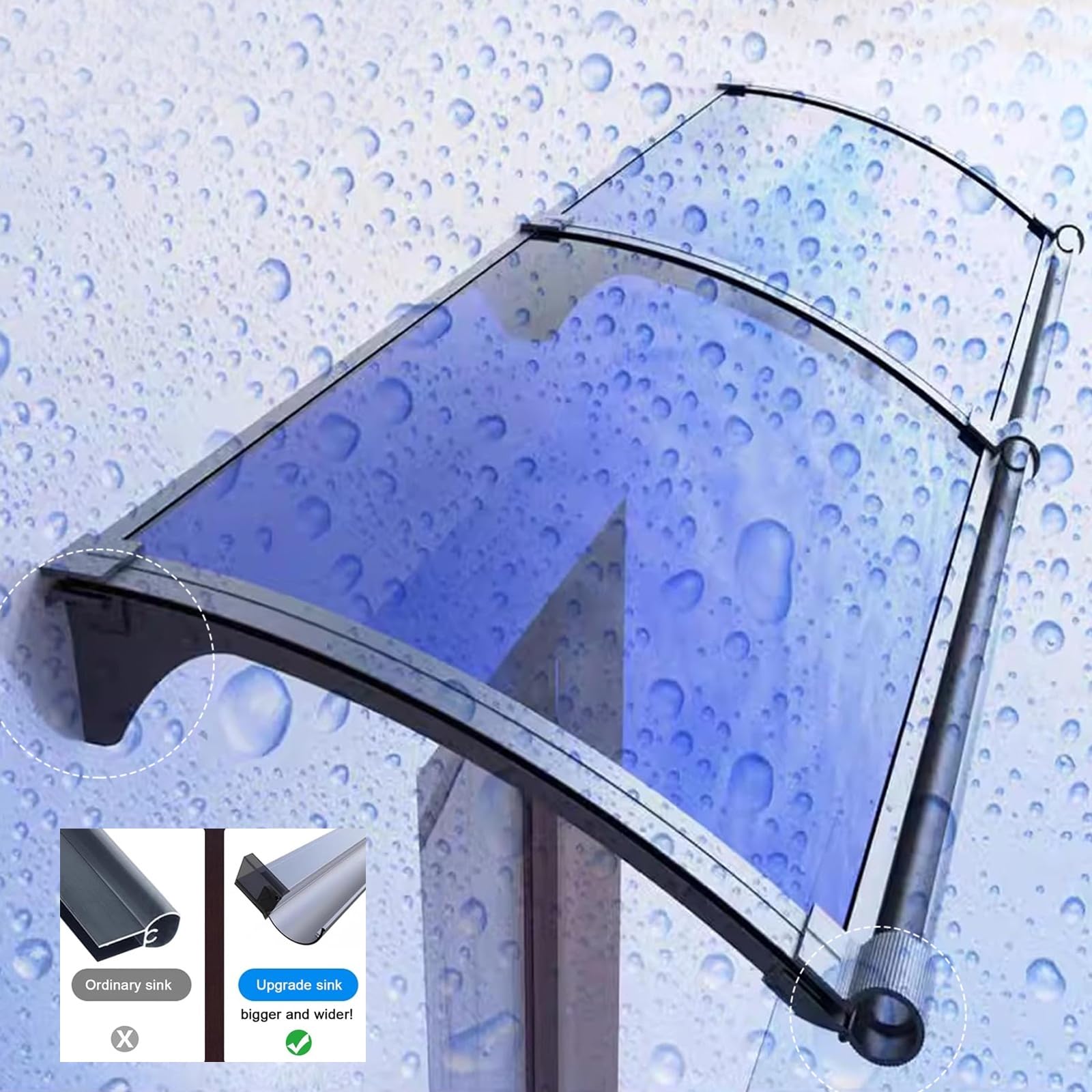 Haustürvordach, Sonnenschutz Wasserdicht Haustürdach Überdachung Türüberdachung ，Pultbogenvordach Vordach für Haustür， aus Polycarbonat+Basis aus Kohlenstoffstahl (Size : 120x300cm/47x118in)