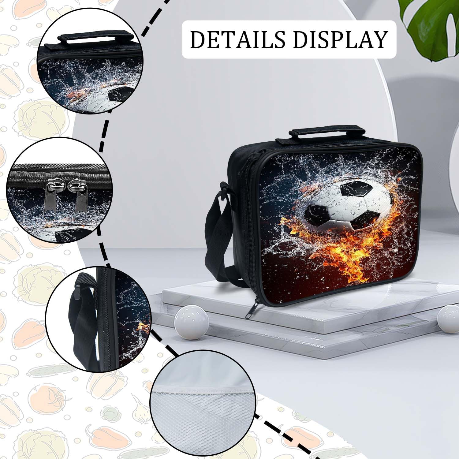 Soccer Football Backpack 3PCS 16" Preschool Elementary Schoolbag with Lunch Box Pencil Case Bookbag Set for Girls Boys Kids Children Teens School Students - Image 6