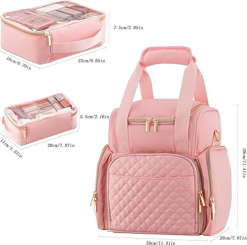 Miniatura 6 de HBselect Bolsa grande de cosméticos de maquillaje con 3 fundas extraíbles, estuche organizador de maquillaje de viaje de doble capa con divisores