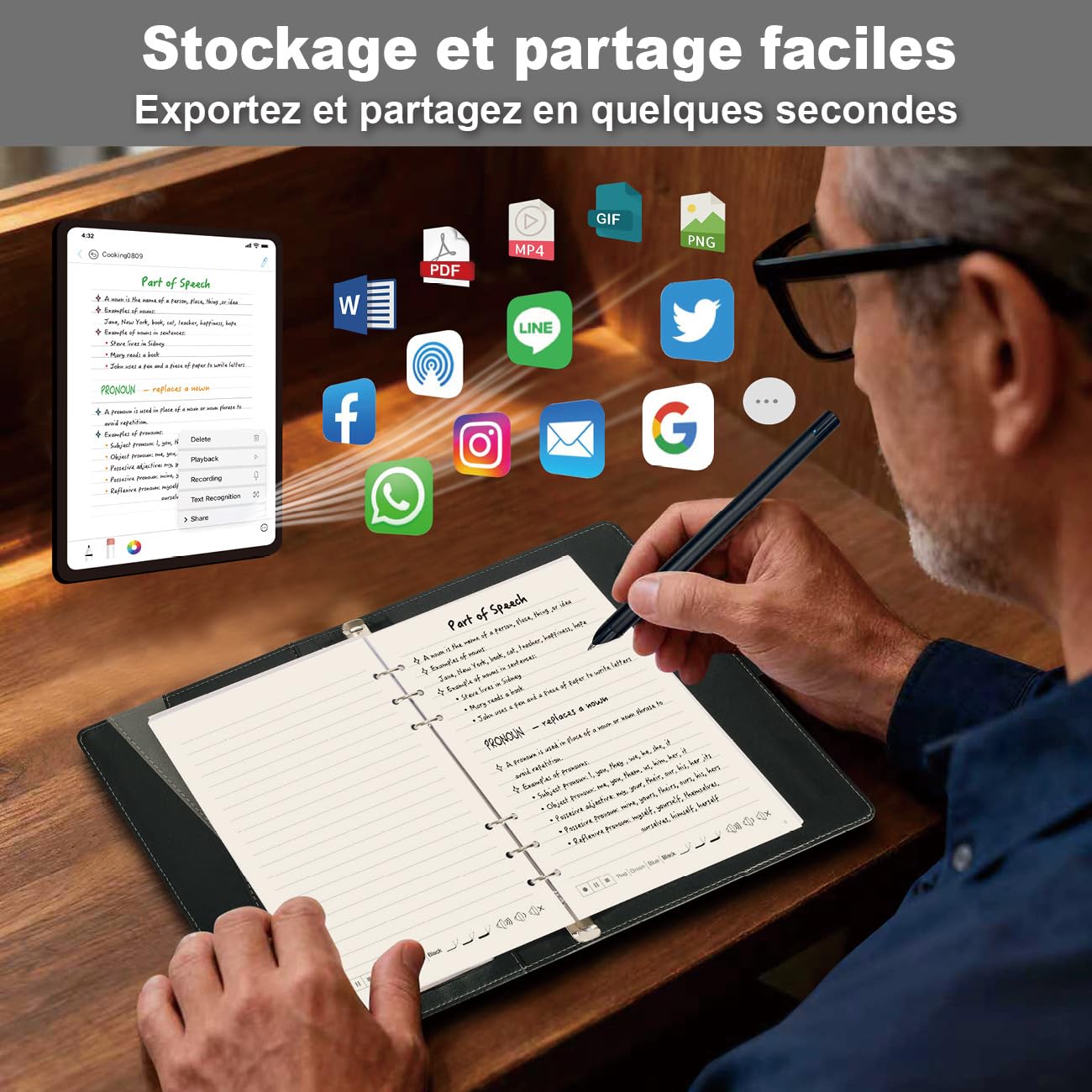 Ophayapen Stylo Intelligent – Kit d’Écriture Connecté avec Synchronisation Mobile, OCR, Notes Audio, Compatible iOS & Android