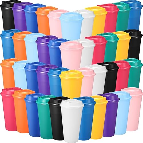 Honeydak Paquete de 45 tazas de café reutilizables de 16 onzas con tapas, botella de agua, taza de viaje para café helado, vasos de té de plástico