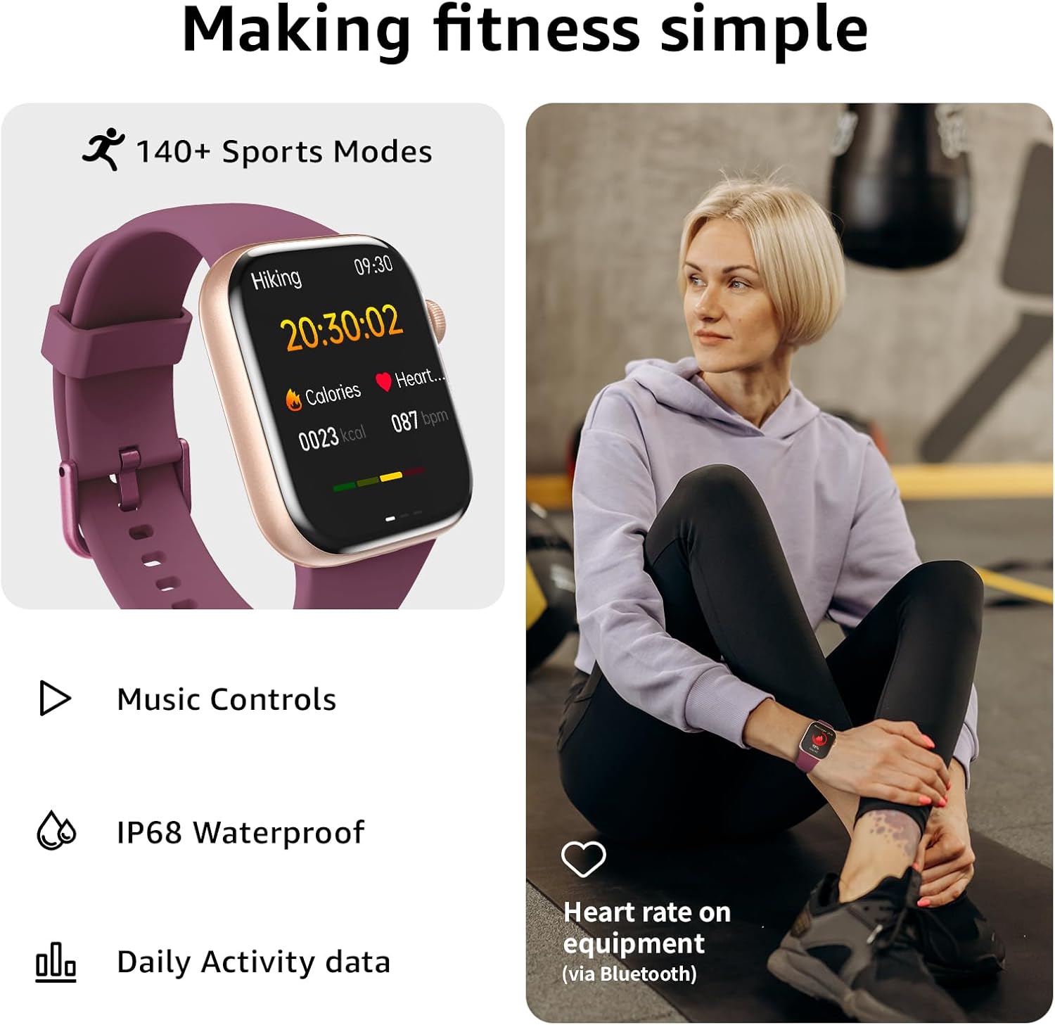Smart Watch for Men Women Answer/Make Call, 1.85" Smartwatch, Fitness Watch with Heart Rate Blood Pressure Sleep Monitor, 140+Sports, IP68Waterproof Step Counter Compatible with Android IOS DeepPurple