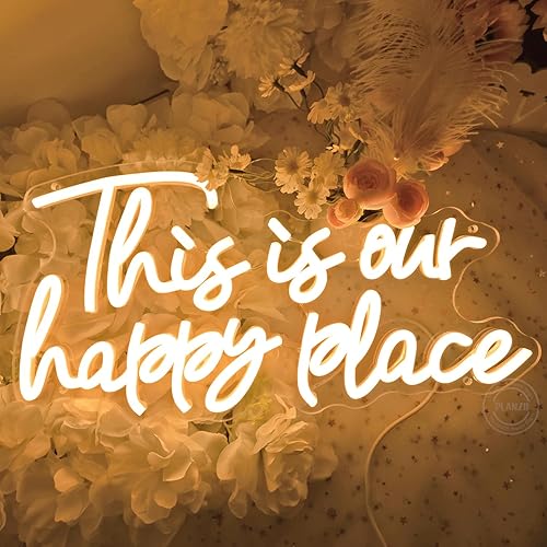 Miniatura 8 de Planzo Letrero de pared de neón con texto en inglés This is Our Happy Place para boda, fiesta, hogar, bar, decoración de dormitorio infantil, regalo