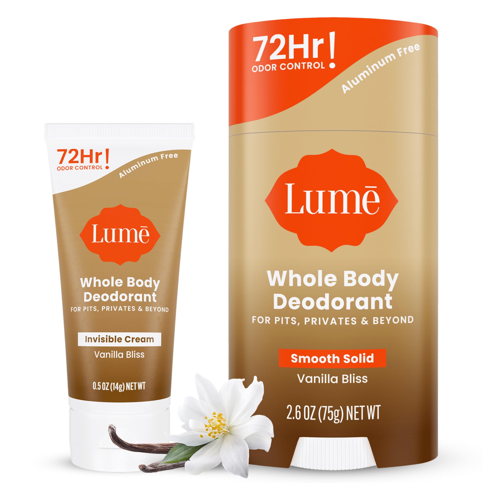 Lume Whole Body Deodorant - Invisible Cream Mini + Solid Stick Bundle - 72 Hour Odor Control - Aluminum & Baking Soda Free, Skin Loving - 0.5 Oz Mini