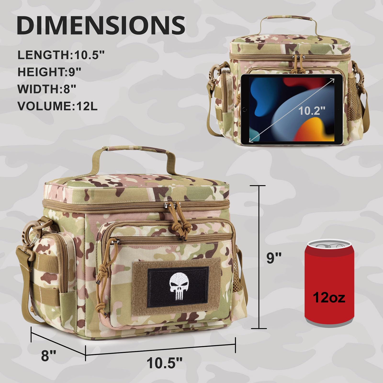 Sac Repas Homme – Sac Isotherme Tactique avec Système Molle, Étanche et Anti-Fuite, Glacière Isolante pour Adultes, Femmes ou Hommes, avec Bandoulière Réglable