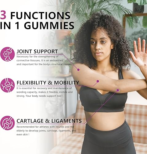 Miniatura 8 de Gomitas de glucosamina condroitina sin azúcar, extra fuerte, 1500 mg de glucosamina con condroitina MSM y cúrcuma, suplemento de apoyo articular