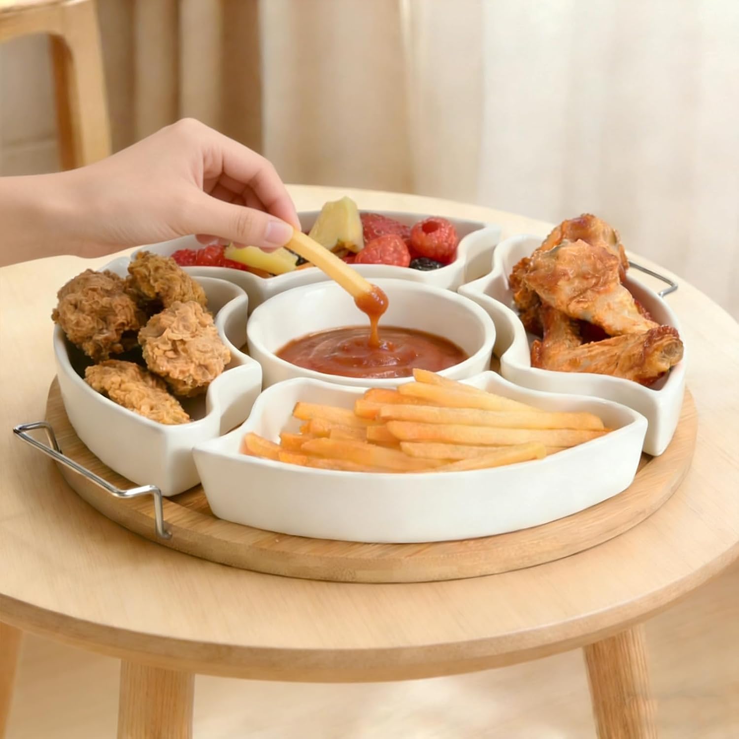 Chip and Dip Serving Set, 11 inch Ceramic, 5-Compartment