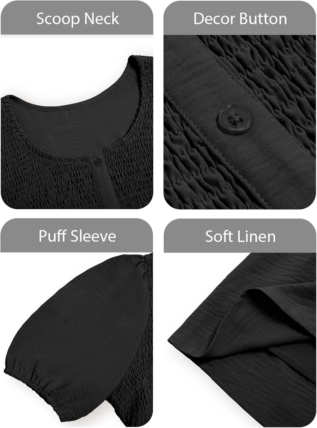 Beautife Women's Plus Size Smocked Summer Dress Casual Button Puff Sleeve Scoop Neck A-Line Beach Mini Dress - Image 5