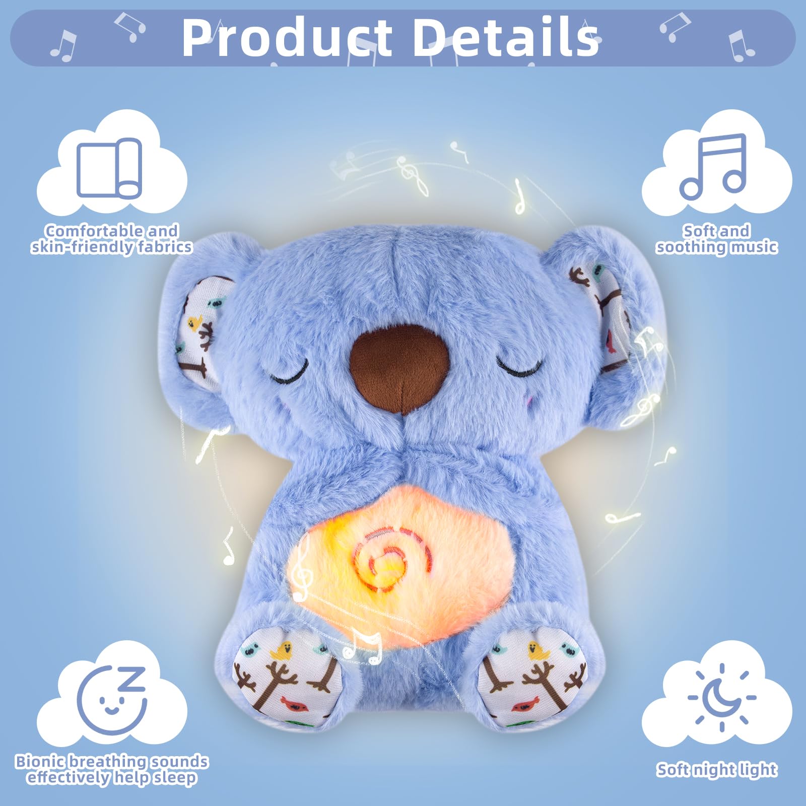 Niaetuto Koala Rilassante,Lontra Che Respira,Peluche Che Respira Con 5 Musica,Suoni,Luci e Movimento Respiratorio,Peluche Koala Calmante per Bambini Compagno Di Sonno,Ideale Regalo Neonato