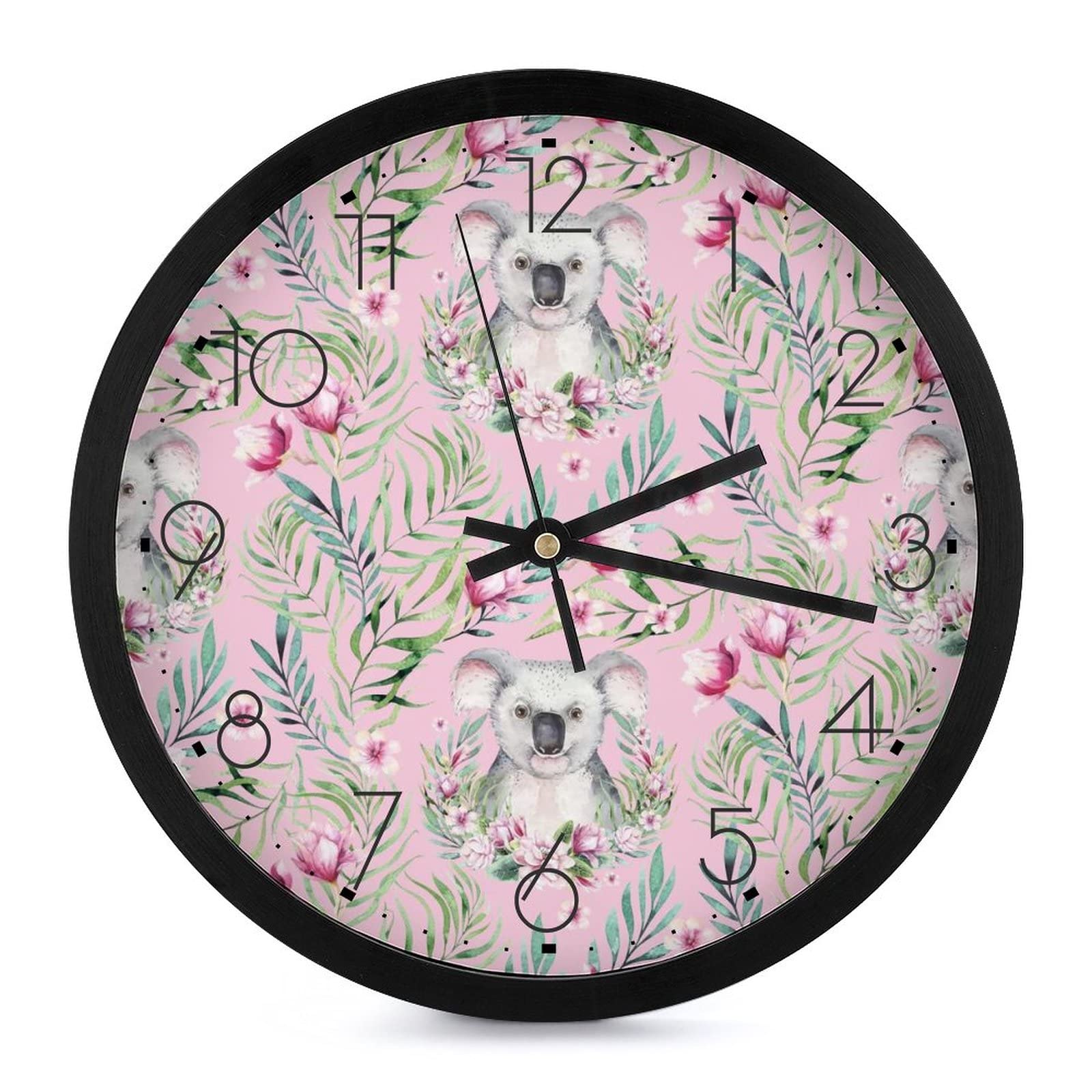 Horloge murale koala fleur, grand cadran rond de 25.4 cm pour salon stylé
