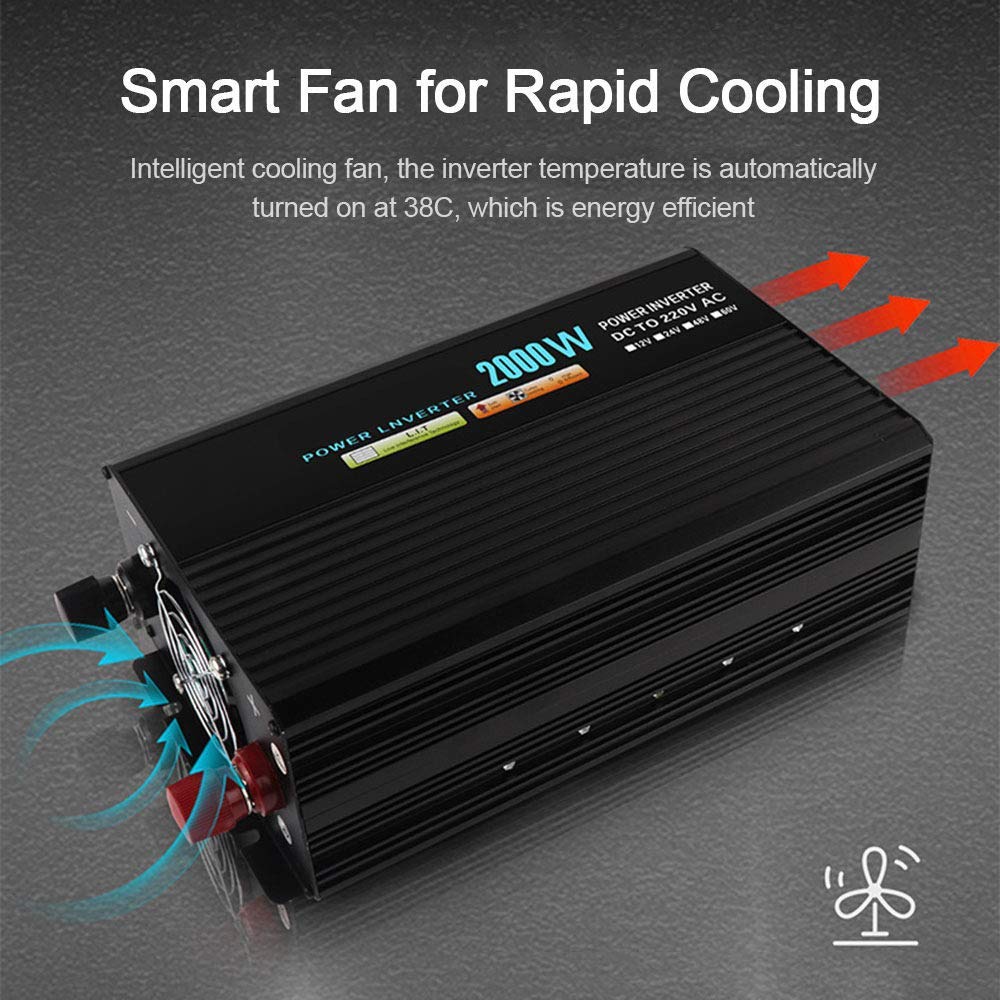 Inverter di Potenza a Onda sinusoidale Pura 2000 W, 3000 W, 3500 W, convertitore DC 12 V / 24 V, 220 V / 230 V con 2 Prese universali, Perfetto per televisori, frigoriferi, ventilatori