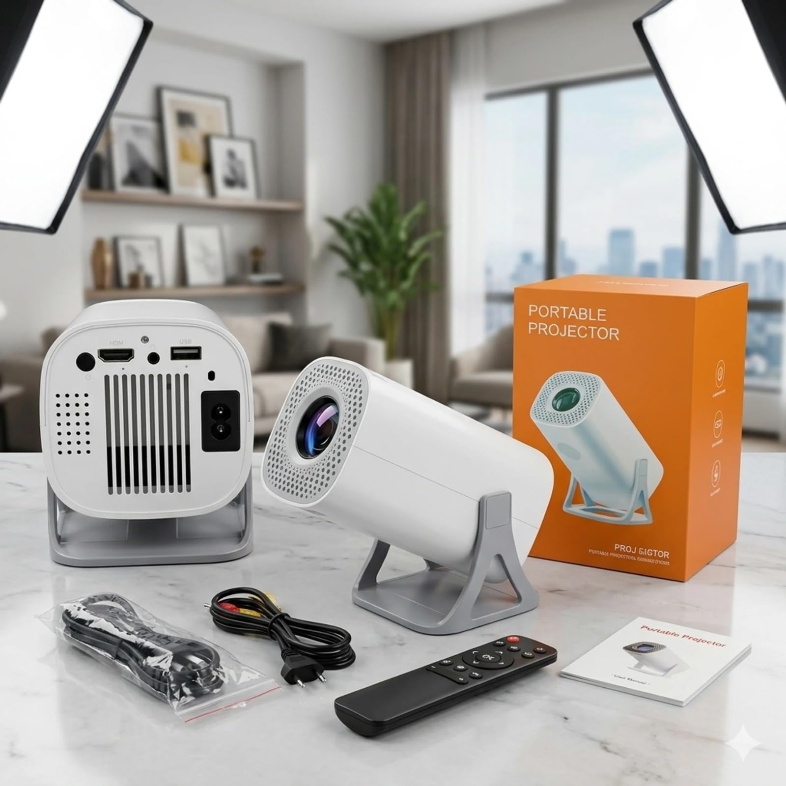 Portable Smart Projector with WiFi, Android, HDMI & USB | Built-in App Store, Netflix & YouTube Ready, Adjustable Stand Included, Remote Control Included, Home Theatre Use-image-13