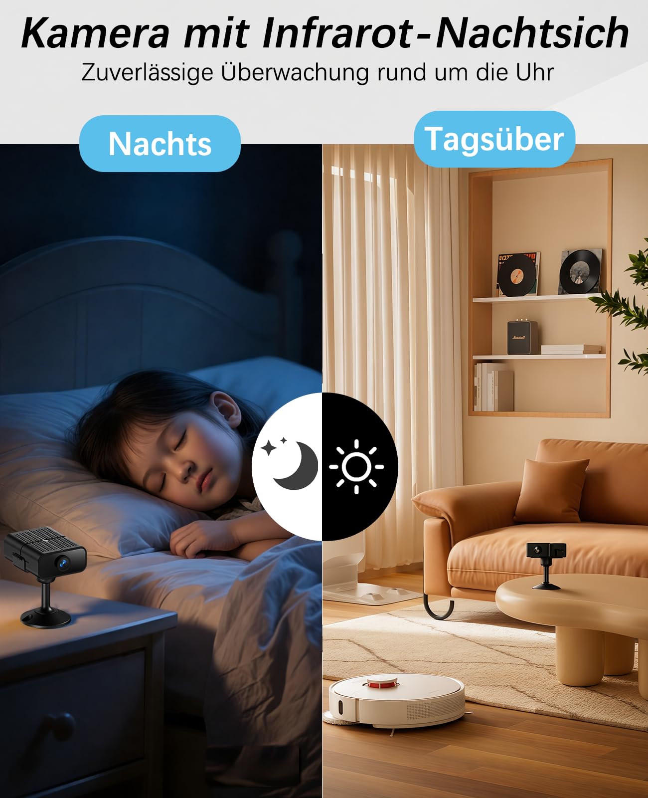 Mini caméra, caméra de surveillance 4K d'intérieur en direct, Wi-Fi 2,4/5G