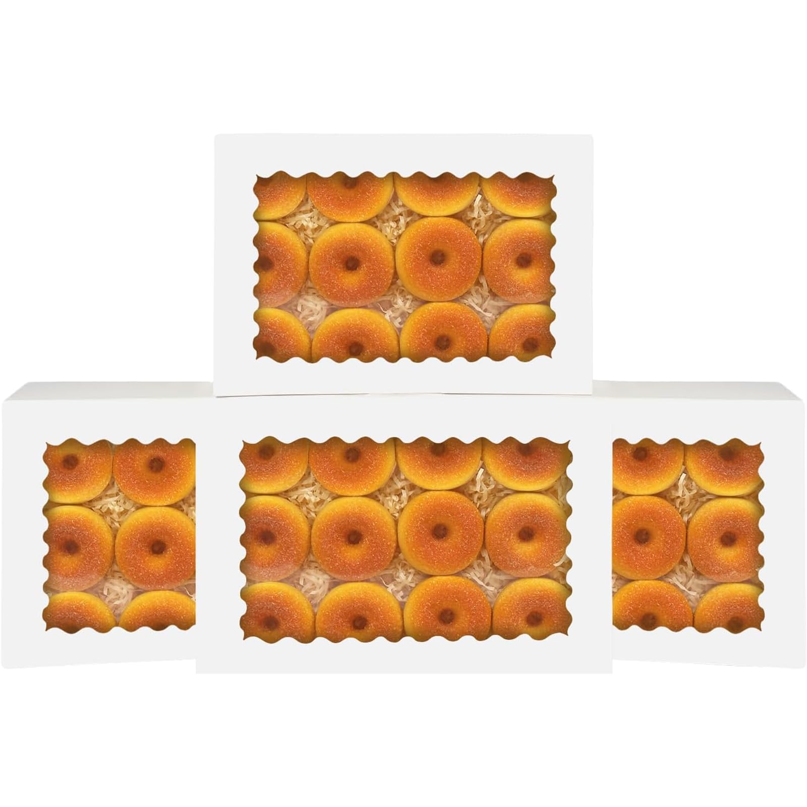 qiqee Caja de galletas blanca autoemergente con ventana de 14 x 10 x 2.5 pulgadas, 24 unidades, para panadería, pastelería, macarón, caja de panadería para embalaje
