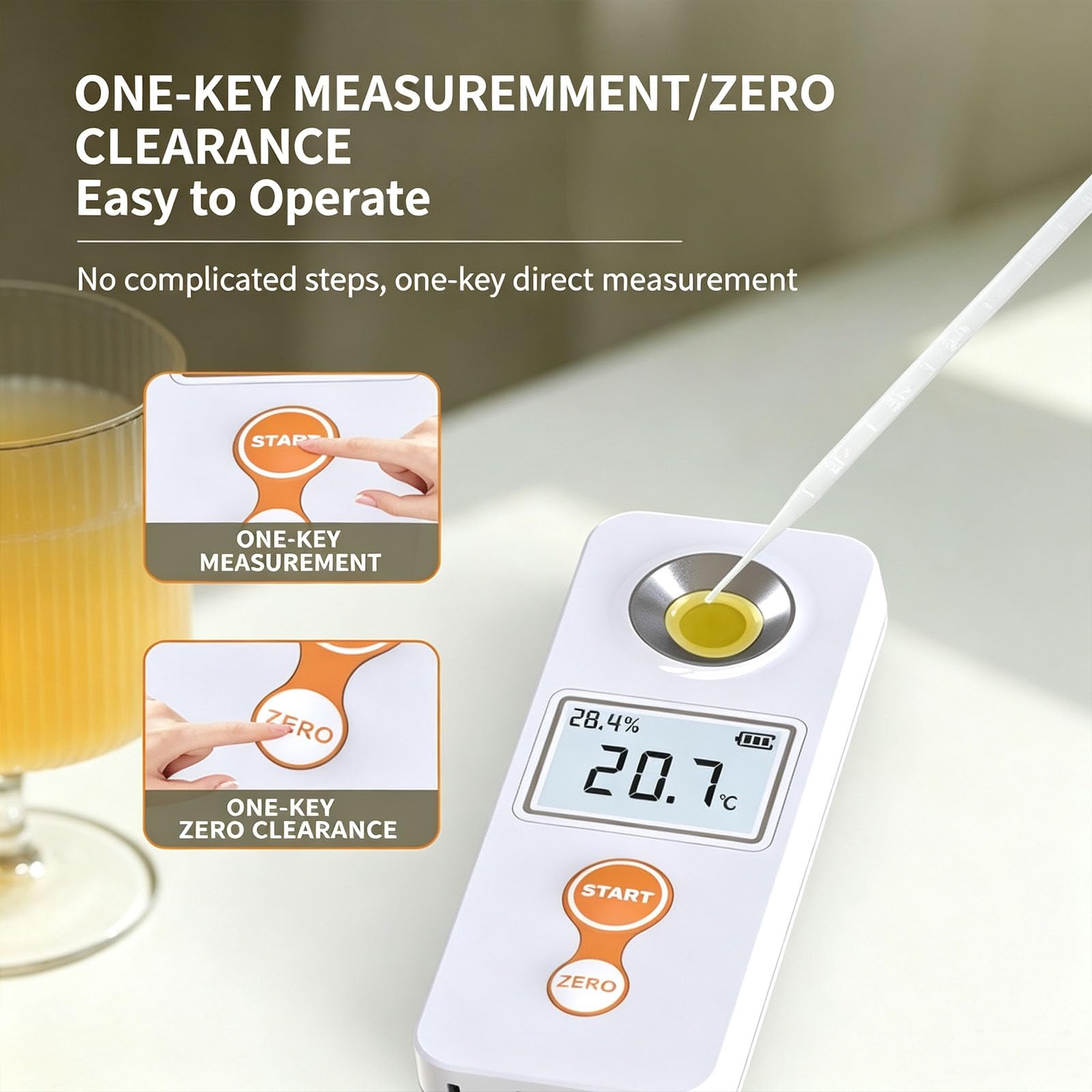 Tester Cukru Owocowego, Cyfrowy Refraktometr 0-53% Z Podświetlanym Wyświetlaczem Lcd, Precyzja ±0,5%, Automatyczna Kompensacja Temperatury, Do Winiarstwa, Parzenia Kawy I Testowania Żywności