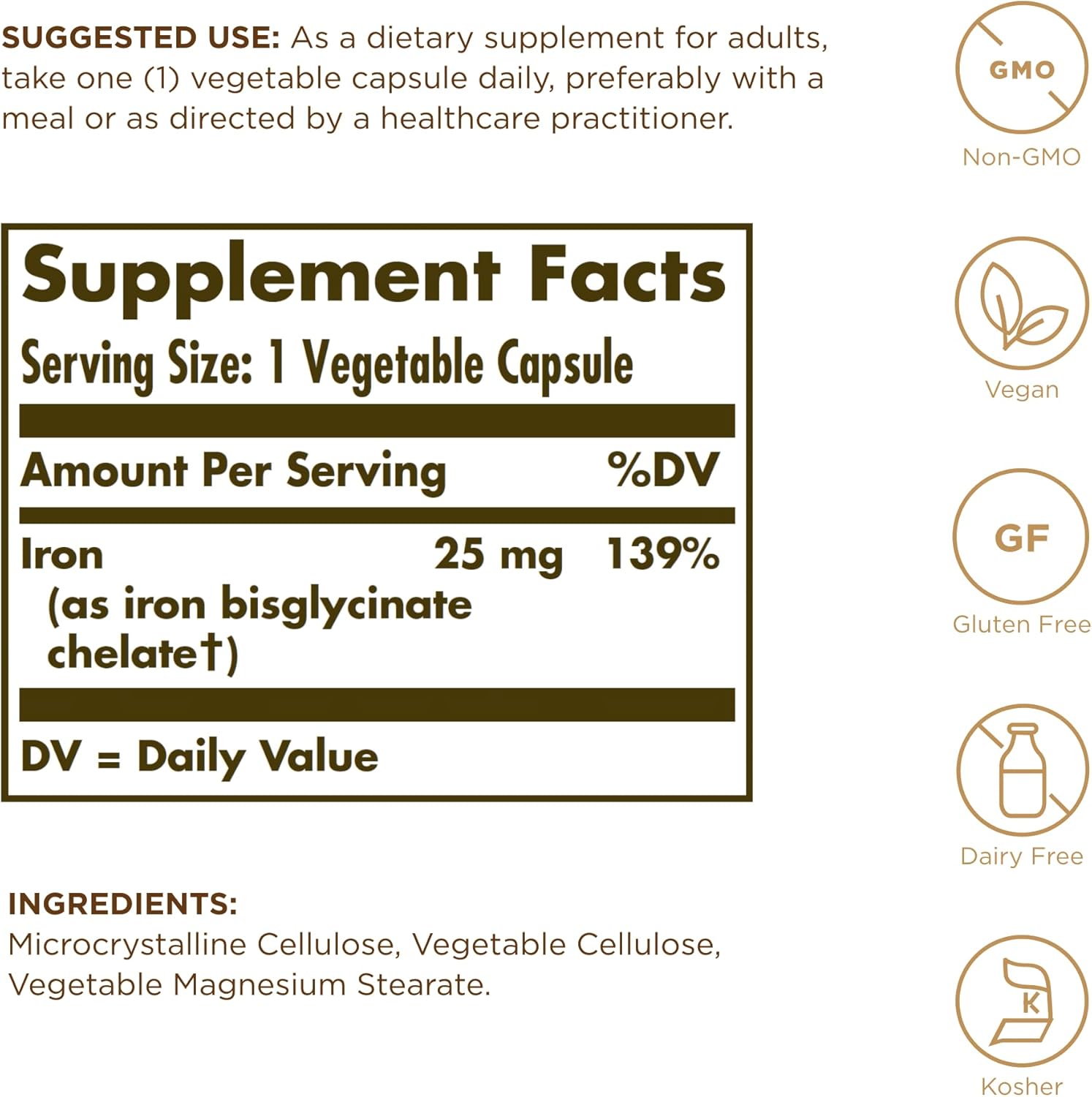 Solgar - Gentle Iron 25 mg Vegetable Capsules 180 Count 2 Pack Easy on Stomach, Promote Red Blood Cell Production.