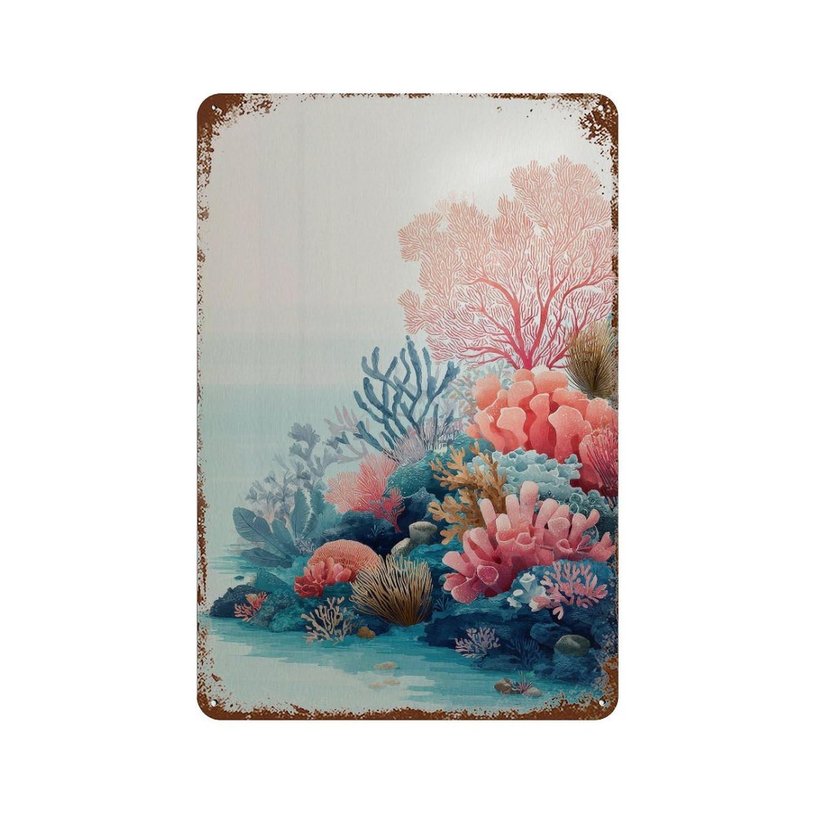 xiaoxiaoshen Coral Reef. Watercolor Marine Life Wall Decor Art Metal Tin Poster Modern Home Decor Art Home Bar Shop Decorations Vintage Sign 30x20cm