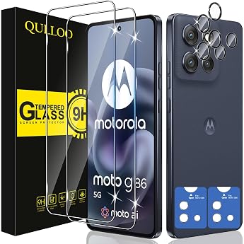 QULLOO Screen Protector for Motorola Moto G86 / G86 Power 5G for Tempered Glass Pack of 2 Screen Protectors with 2 Camera Protection 9H Hardness Tempered Glass HD Clear Protective Glass Anti-Scratch Film