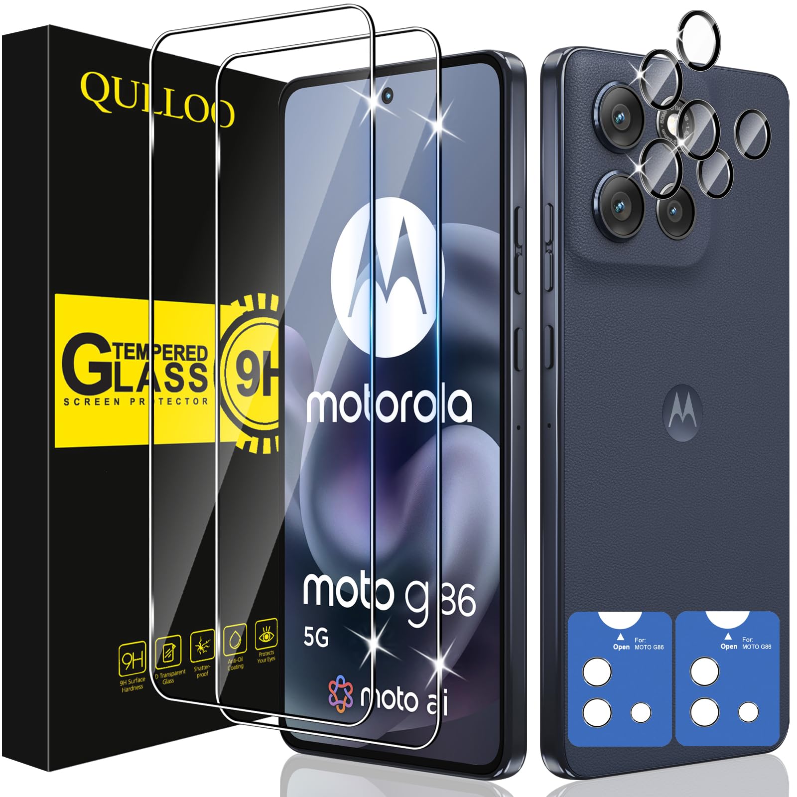 QULLOO Vetro Temperato per Motorola Moto G86 / G86 Power 5G, 2 Pezzi Pellicola Vetro Protettiva e 2 Pezzi Pellicola Fotocamera, Durezza 9H Anti Graffio HD Trasparente Vetrino Protezione Schermo