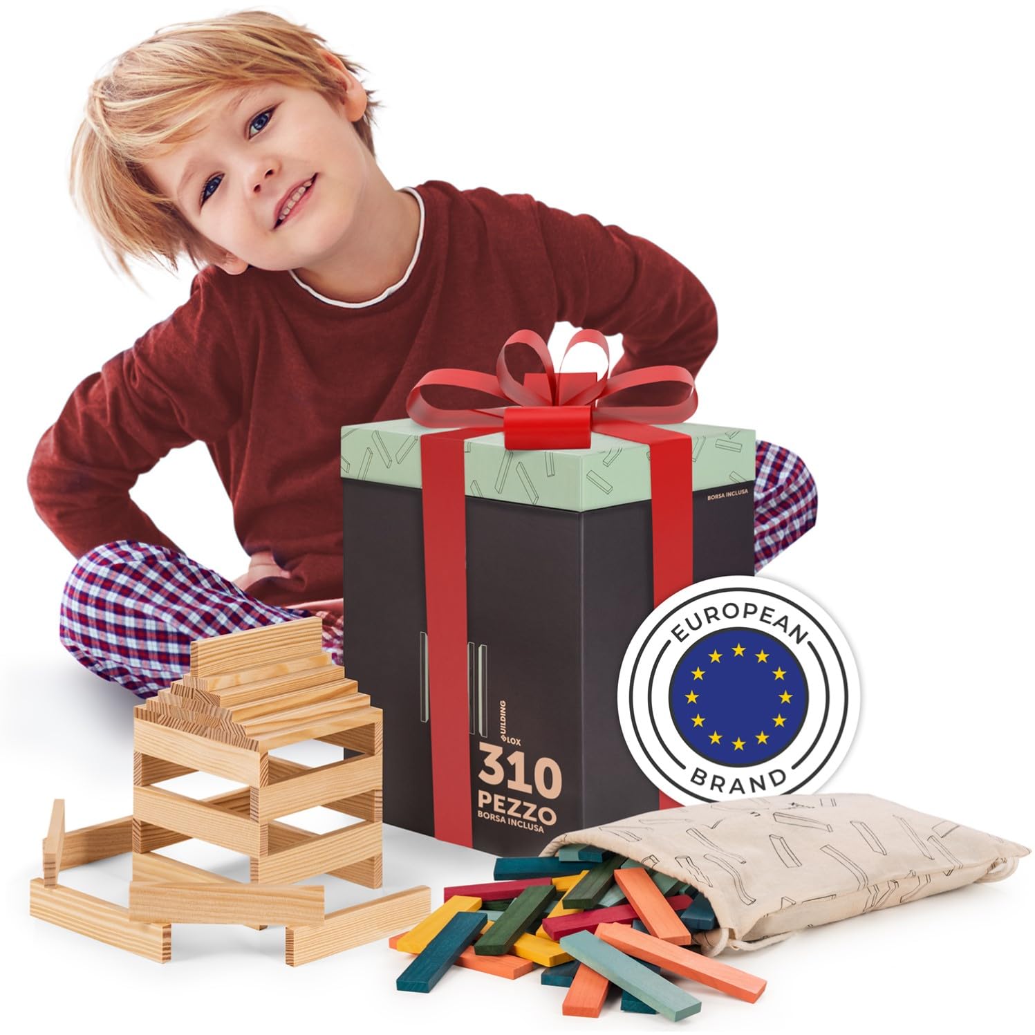 Laleni Costruzioni in Legno per Bambini 310 Pezzi – Blocchi e Mattoncini Educativi in Legno per Attività Creative e Didattiche
