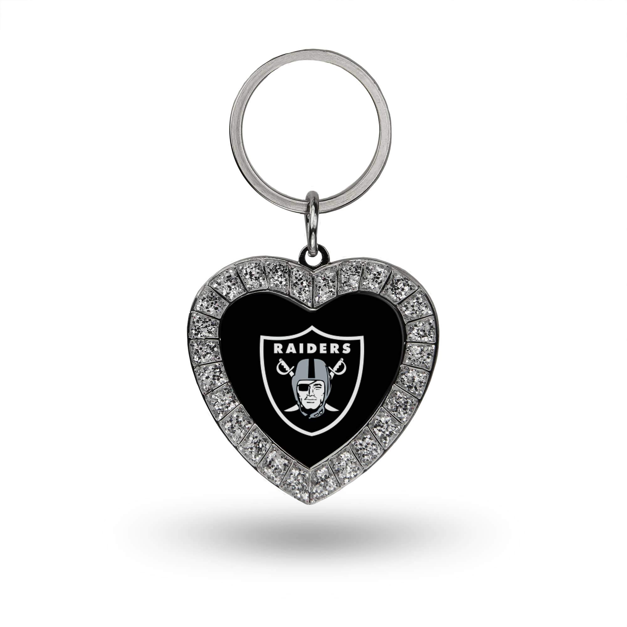 Rico Industries NFL Oakland Raiders Metal Rhinestone Heart Keychain, 1.38 x 3