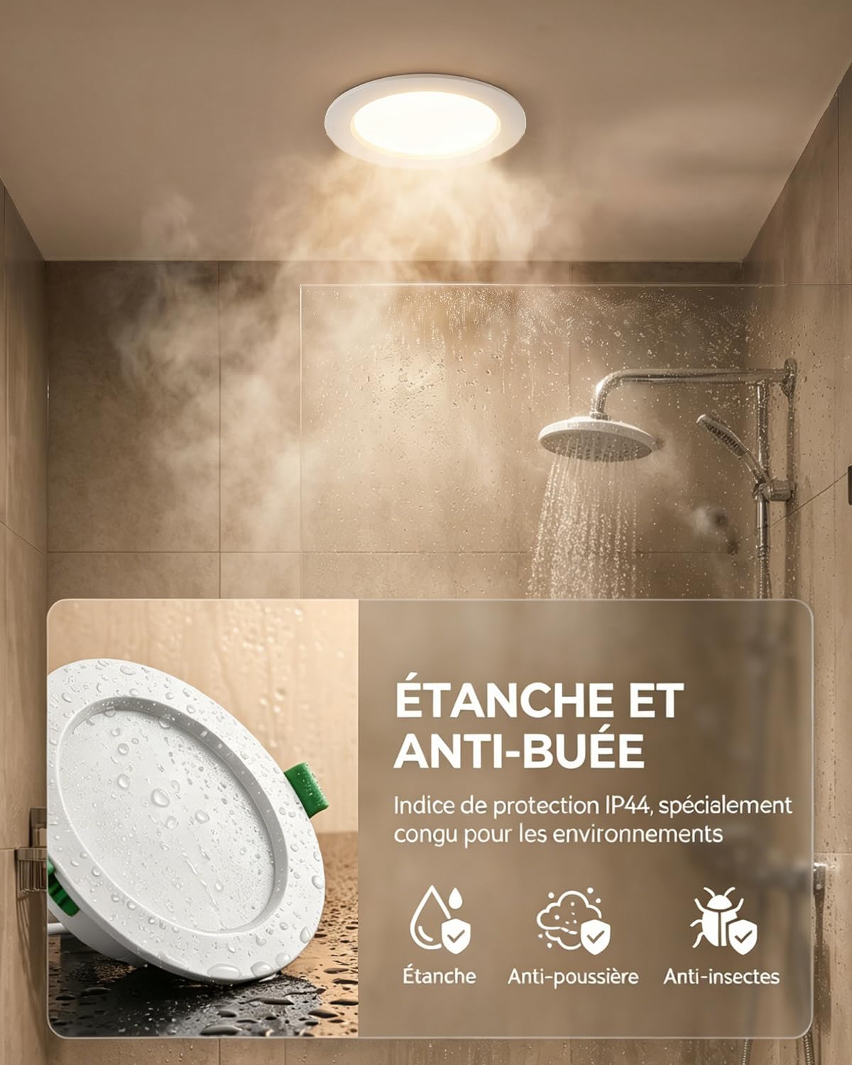 Lot de 20 Spot LED Encastrables 68mm 5W 220V, 3 Températures de Couleur Réglables, Blanc Chaud 2700K / Neutre 4000K / Froid 6000K, Spots de Plafond IP44 Étanche pour Salle de Bain Salon Cuisine