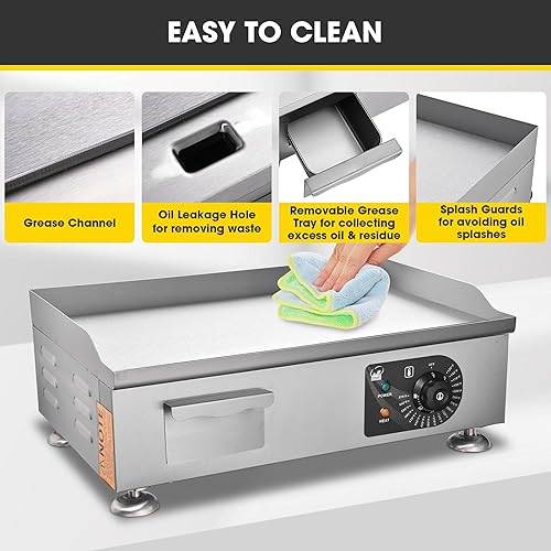 Miniatura 6 de WeChef 22 "Plancha comercial 3000 W Plancha eléctrica de encimera antiadherente plana de acero inoxidable ajustable restaurante parrilla control de