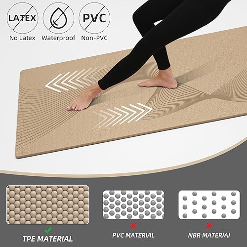 Miniatura 3 de ILILI Tapete de yoga, 72 x 25 x 0.3 pulgadas, antideslizante, tapete de ejercicio de elastómero termoplástico, inodoro y resistente al desgarro, con
